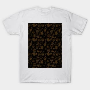 Cinema Pattern | Negative Sepia BG Black T-Shirt